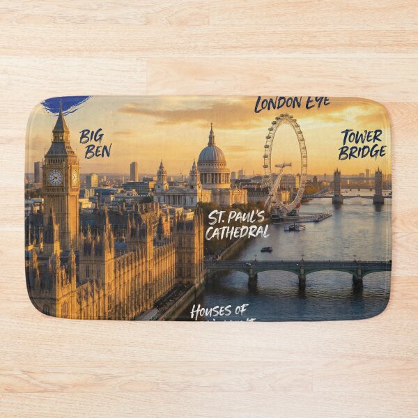 Item preview, London Day Skyline Landmarks Typography Travel Art designed and sold by DGtaLrtcom.
