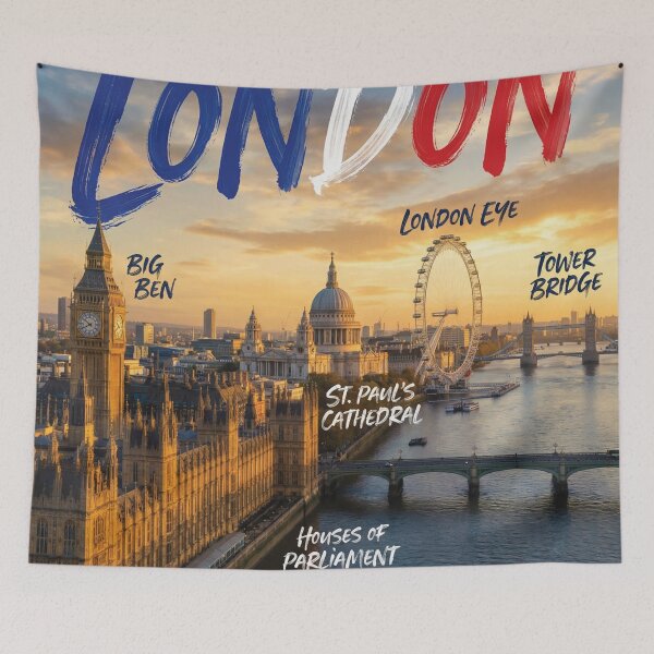 Item preview, London Day Skyline Landmarks Typography Travel Art designed and sold by DGtaLrtcom.