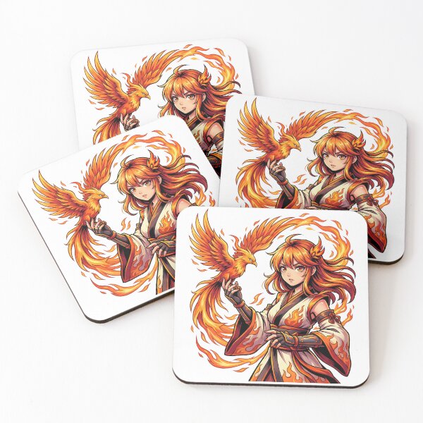Item preview, Fiery Anime Girl with Majestic Phoenix and Swirling Flames designed and sold by Clay Artista.