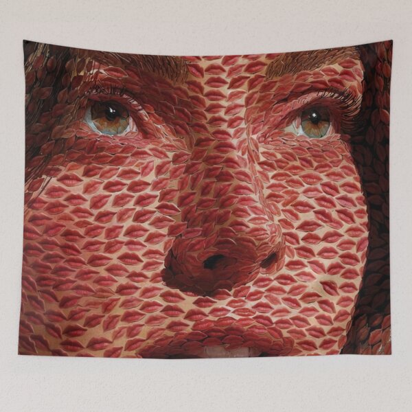 Item preview, Lips Mosaic Girl - Surreal Red Kiss Portrait designed and sold by AiDigitalSanctum.