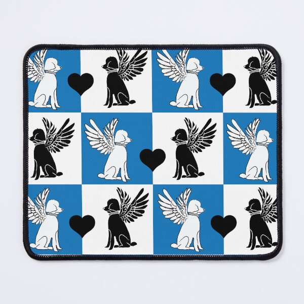 Item preview, Black & White Angel Dogs Blue & White Checkered Background designed and sold by Digitalmyth's Designs.