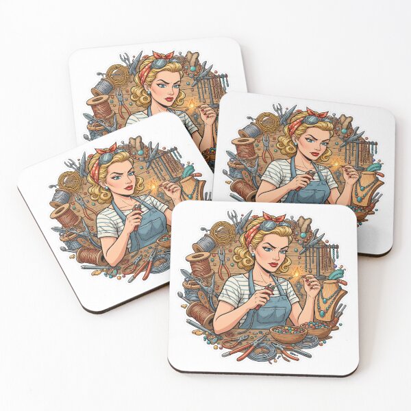 Item preview, Vintage Jewelry Maker Woman Sticker – Handmade Artisan Craft Illustration designed and sold by C3J7.