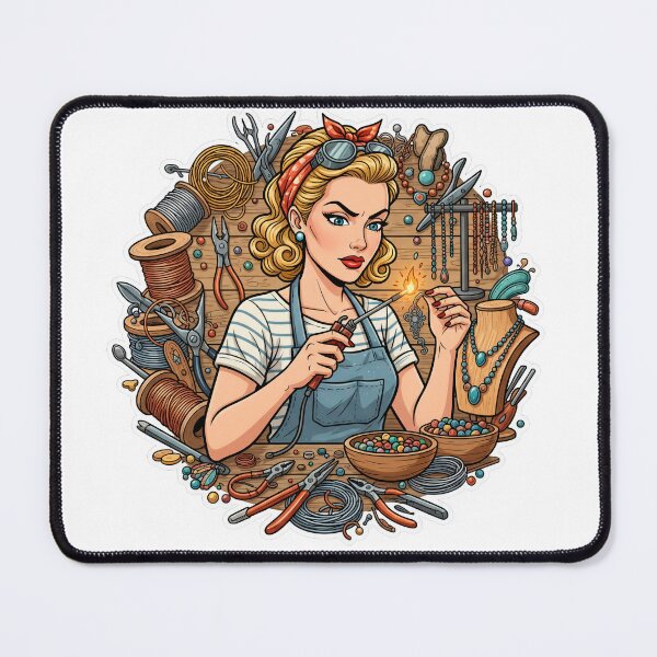 Item preview, Vintage Jewelry Maker Woman Sticker – Handmade Artisan Craft Illustration designed and sold by C3J7.