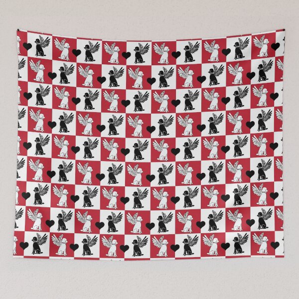 Item preview, Black & White Angel Dogs Red & White Checkered Background designed and sold by Digitalmyth's Designs.