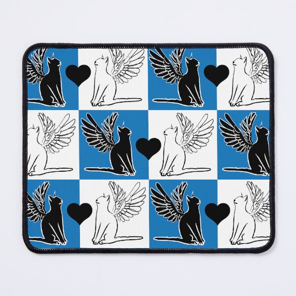 Item preview, Black & White Angel Cats Blue & White Checkered Background designed and sold by Digitalmyth's Designs.