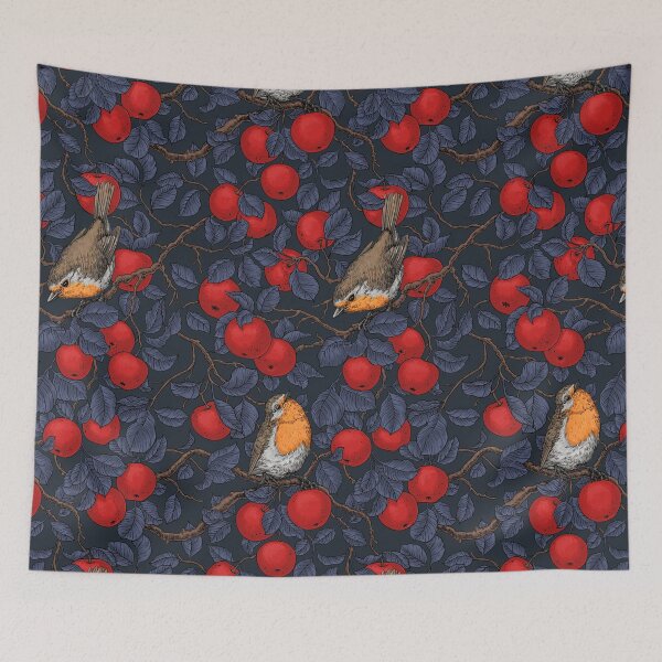Item preview, Robins in the apple tree/blue and red  designed and sold by Katerina Mitkova Kirilova.