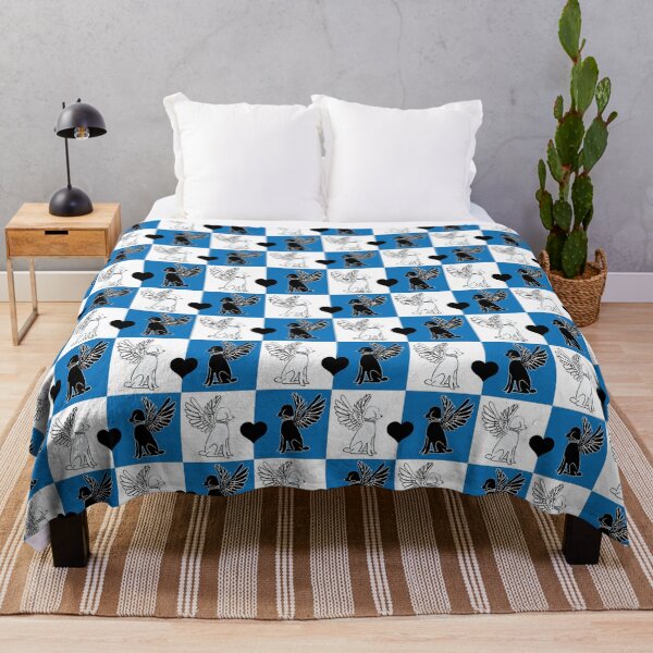 Item preview, Black & White Angel Dogs on Blue & White Checkered Background designed and sold by Digitalmyth's Designs.