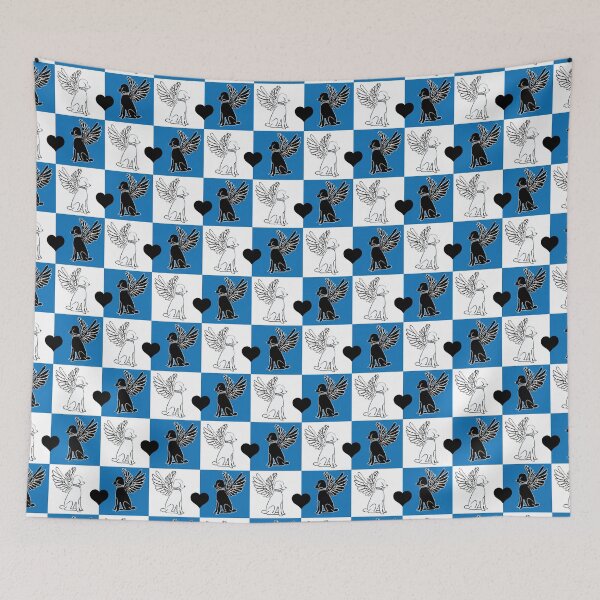 Item preview, Black & White Angel Dogs on Blue & White Checkered Background designed and sold by Digitalmyth's Designs.