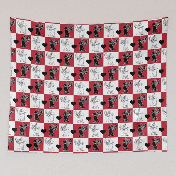 Item preview, Black & White Angel Dogs on Red & White Checkered Background designed and sold by Digitalmyth's Designs.
