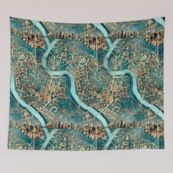 Item preview, Transformative Teal Kintsugi Mapscape designed and sold by Ewa Miller.