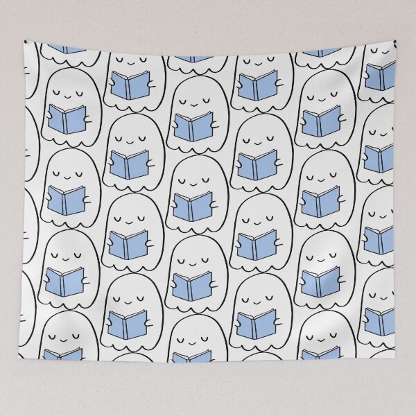Item preview, Ghost Reading a Book – Cute Cozy Blue Kawaii Illustration designed and sold by Cannaxes Studio.