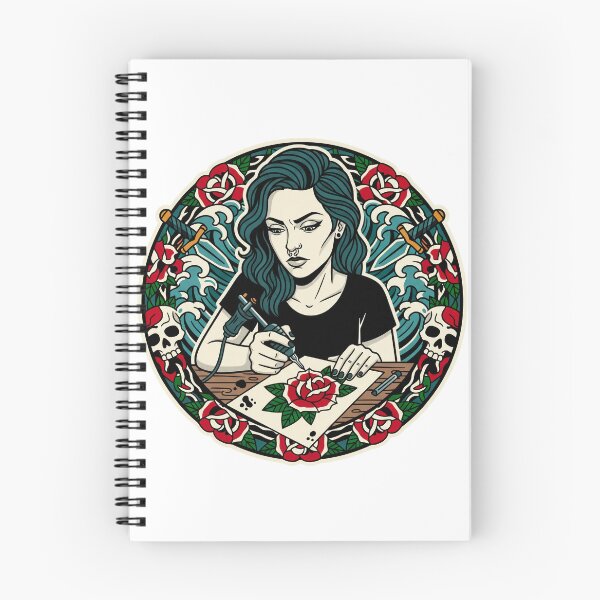 Item preview, Focused Tattoo Artist Woman – Traditional Rose Tattoo Illustration designed and sold by C3J7.