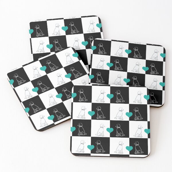 Item preview, Black & White Dogs with Teal Hearts on Black & White Checkered Background designed and sold by Digitalmyth's Designs.