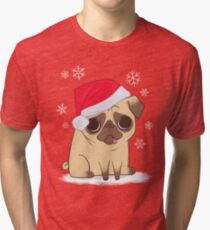 Christmas Pug (red) Tri-blend T-Shirt