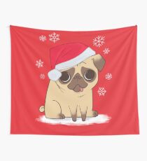 Weihnachtsmops (rot) Wandbehang