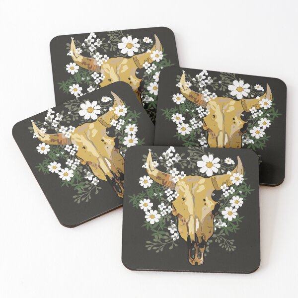 Item preview, Skull Antique Gold with White Flowers – Protection Western Boho Symbol designed and sold by Bedoya Illustrations .