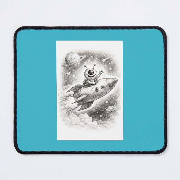 Item preview, Cute Alien Astronaut in Rocket – Hand-Drawn Pencil Space Illustration designed and sold by UMBRAMBA.