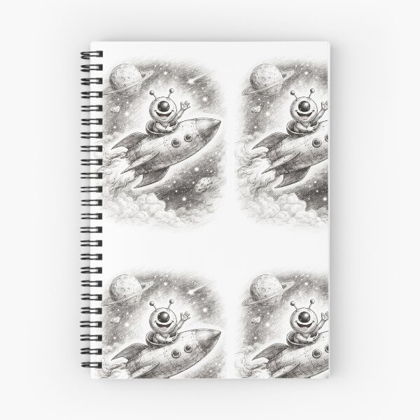 Item preview, Cute Alien Astronaut in Rocket – Hand-Drawn Pencil Space Illustration designed and sold by UMBRAMBA.