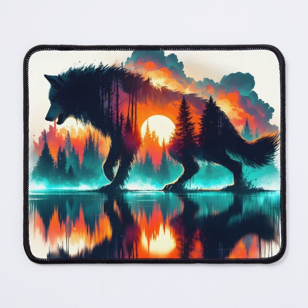 Item preview, Double Exposure Wolf Reflection, Ai Generated Art  designed and sold by ACC .