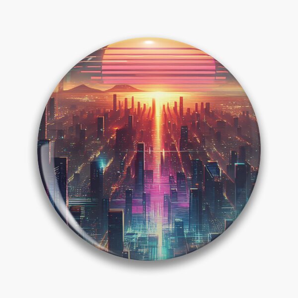 Item preview, Cyberpunk City Glitch Sunrise - Retro Sci-Fi Landscape designed and sold by TheSolarGlitch.