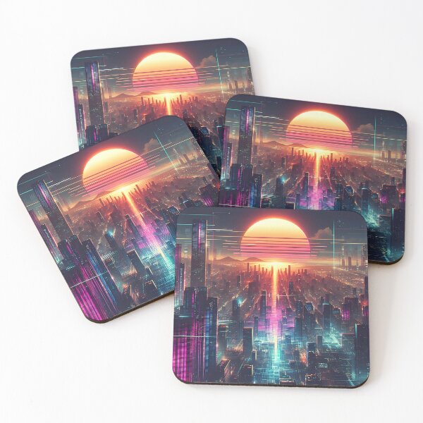 Item preview, Cyberpunk City Glitch Sunrise - Retro Sci-Fi Landscape designed and sold by TheSolarGlitch.