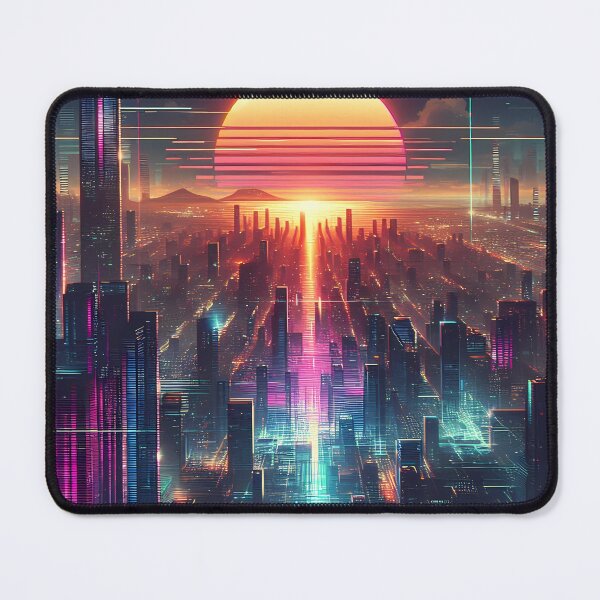 Item preview, Cyberpunk City Glitch Sunrise - Retro Sci-Fi Landscape designed and sold by TheSolarGlitch.