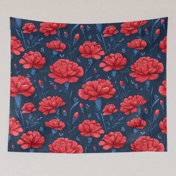 Item preview, Red Carnation Flower Seamless Pattern Blue designed and sold by ConcienciaEco.