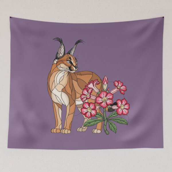 Item preview, Stained Glass Caracal Wildcat Floral designed and sold by BirdsnStuff.
