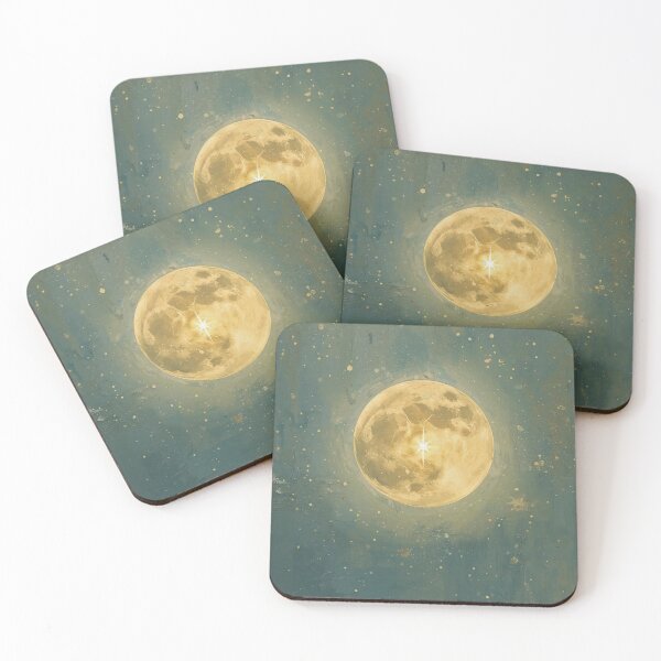 Item preview, Stellar Beacon: Modern Abstract Impasto Full Moon and Radiant North Star Art designed and sold by Cozyartsss.