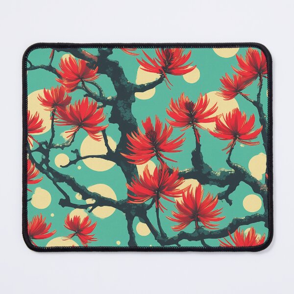Item preview, Red Coral Tree Flowers Pattern Green designed and sold by ConcienciaEco.