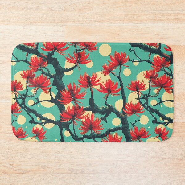 Item preview, Red Coral Tree Flowers Pattern Green designed and sold by ConcienciaEco.