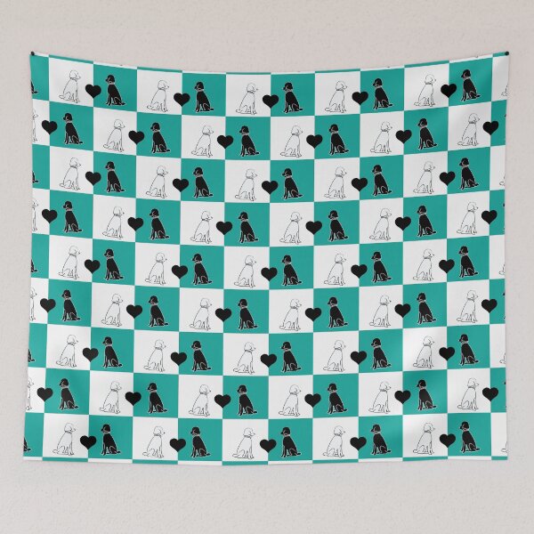 Item preview, Black & White Dogs on Teal & White Checkered Background designed and sold by Digitalmyth's Designs.