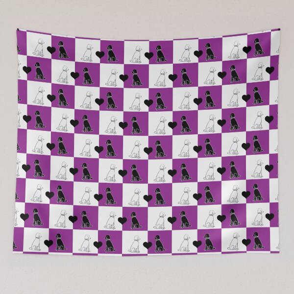 Item preview, Black & White Dogs on Purple & White Checkered Background designed and sold by Digitalmyth's Designs.
