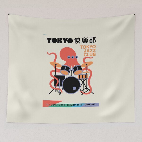 Item preview, Hilarious Tokyo Jazz Octopus Drummer Art – Japanese Music Club Illustration designed and sold by paulo silveira.
