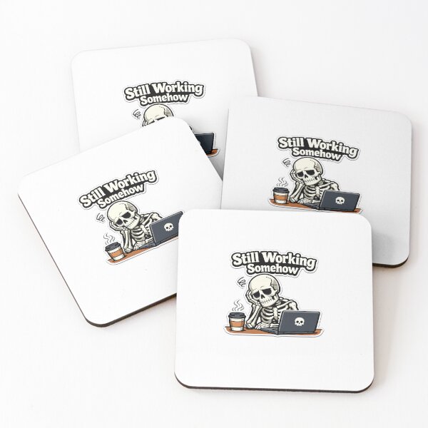 Item preview, Still Working Somehow – Tired Skeleton Work Humor Sticker designed and sold by Doodlynx.