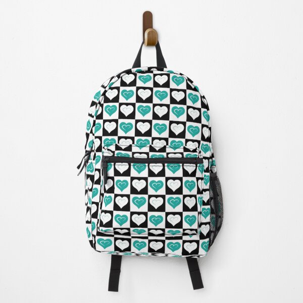 Item preview, Teal & White Hearts on Black Checkered Background designed and sold by Digitalmyth's Designs.