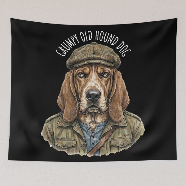 Item preview, Grumpy Old Hound Dog Funny Vintage Style Illustration  designed and sold by MTJ-Mushrooms.