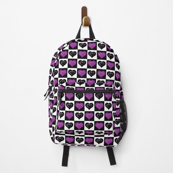 Item preview, Purple & Black Hearts on Black Checkered Background designed and sold by Digitalmyth's Designs.