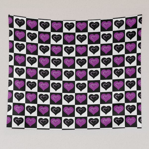 Item preview, Purple & Black Hearts on Black Checkered Background designed and sold by Digitalmyth's Designs.