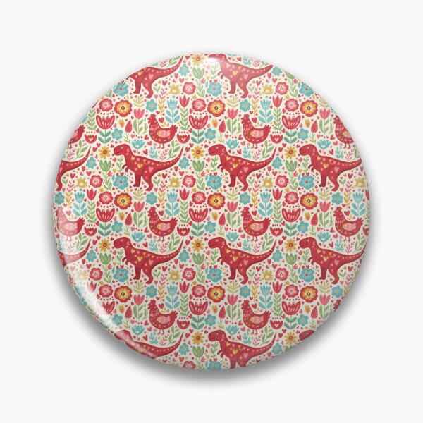 Item preview, Folk Art T‑Rex and Chicken – Seamless Scandinavian Pattern by heidiannemorris © designed and sold by FOLK ART FUSION by heidiannemorris.