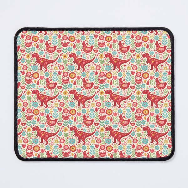 Item preview, Folk Art T‑Rex and Chicken – Seamless Scandinavian Pattern by heidiannemorris © designed and sold by FOLK ART FUSION by heidiannemorris.