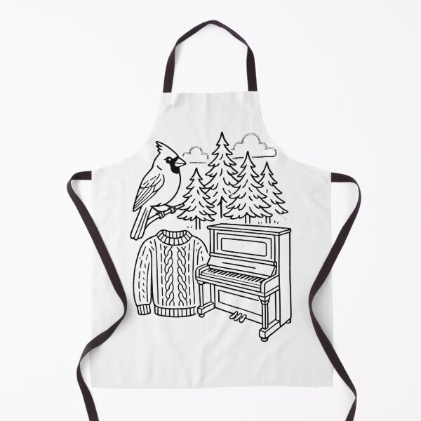 Item preview, Line drawings of a forest, a cardinal, an antique piano, a knitted sweater (black and white ver) designed and sold by Moonshroomarts.