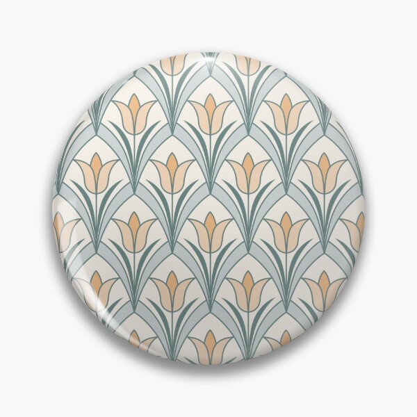 Item preview, Art Deco Spring Tulips Peach Orange Sage Green on Cream designed and sold by Pinkdeer Designs.