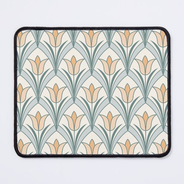 Item preview, Art Deco Spring Tulips Peach Orange Sage Green on Cream designed and sold by Pinkdeer Designs.