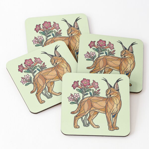 Item preview, Stained Glass Caracal with Desert Flowers designed and sold by BirdsnStuff.