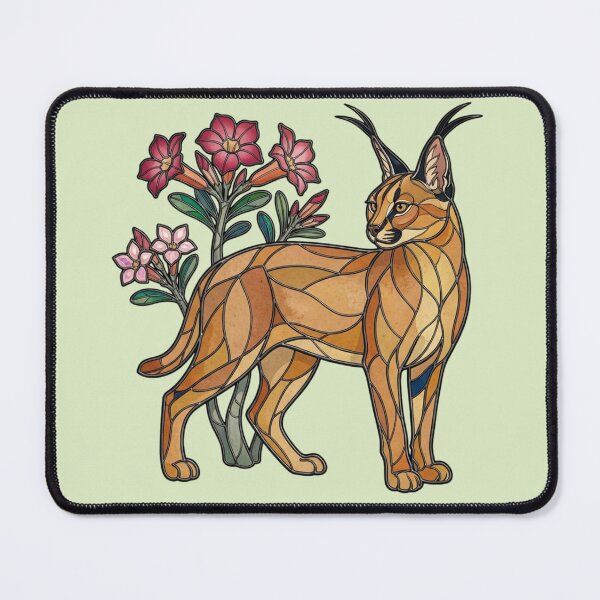 Item preview, Stained Glass Caracal with Desert Flowers designed and sold by BirdsnStuff.