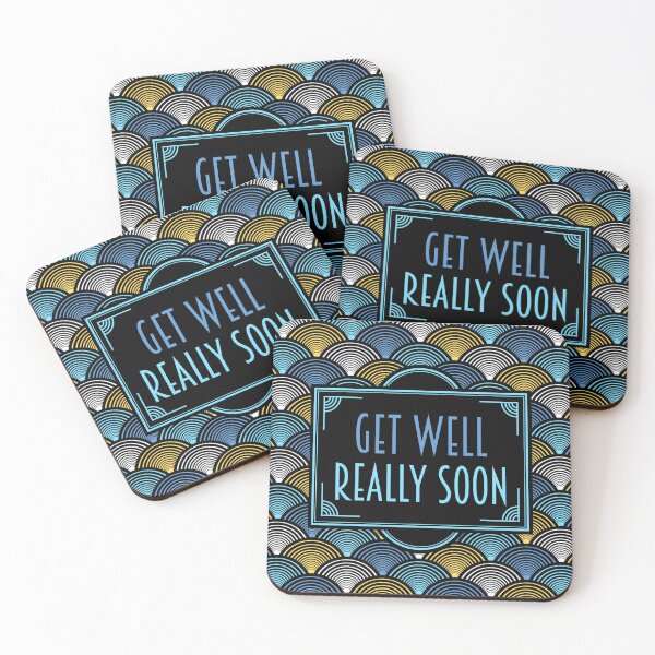Item preview, Get Well Really Soon - Art Deco Fans Blue Yellow designed and sold by Pinkdeer Designs.