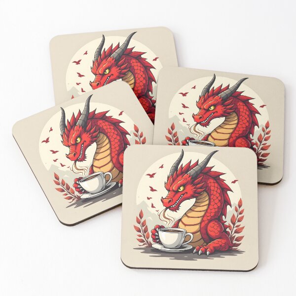 Item preview, A red dragon drinks a cup of coffee against minimal background designed and sold by adriansmith31.