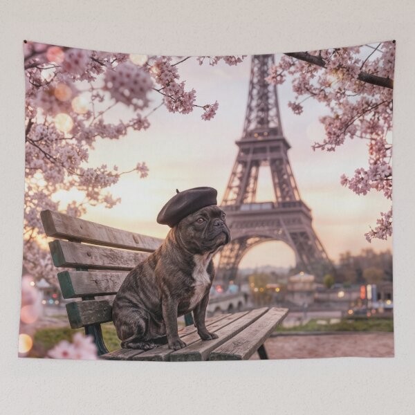 Item preview, French Bulldog On a Park Bench Near Eiffel Tower designed and sold by Maria Dryfhout.