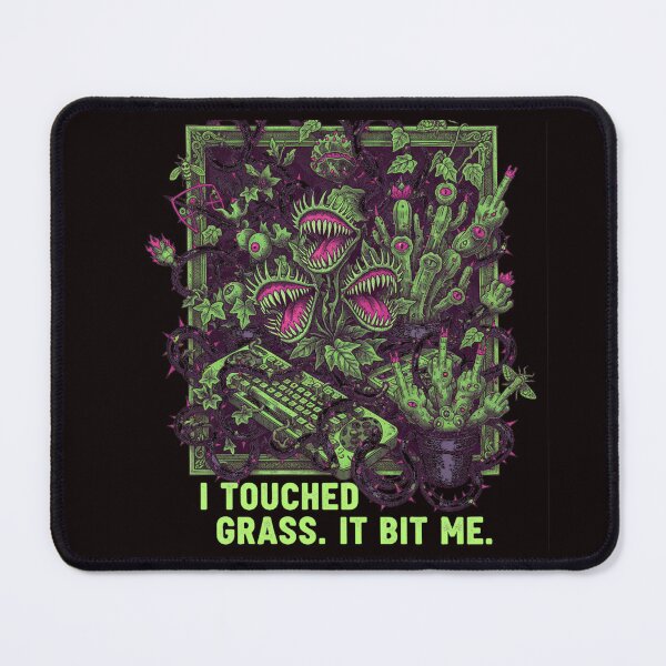 Item preview, I Touched Grass It Bit Me Funny Gamer Horror Plant Sticker designed and sold by ViviByPaula.